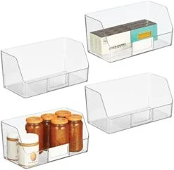 Wide Plastic Kitchen Food Storage Organizer Bin Basket With Open Front And Built-In Label Holder For Cabinets, Pantry - 12 Inch Width - 4 Pack - Clear -Brabantia Shop 41WeTMCKhZL. AC