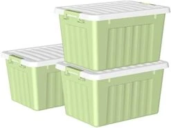 Cetomo 15L*3 Plastic Storage Box,Green, Tote Box,Organizing Container With Durable Lid And Secure Latching Buckles, Stackable And Nestable, 3Pack, With Buckle -Brabantia Shop 41WisSG7RsL. AC