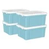 Cetomo 35L*4 Plastic Storage Box, Tote Box,Organizing Container With Durable Lid And Secure Latching Buckles, Stackable And Nestable, 4Pack, Blue With Buckle