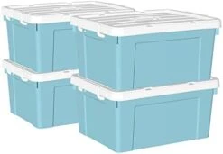 Cetomo 35L*4 Plastic Storage Box, Tote Box,Organizing Container With Durable Lid And Secure Latching Buckles, Stackable And Nestable, 4Pack, Blue With Buckle -Brabantia Shop 41XnU9qejmL. AC 1