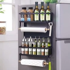 XIAPIA Magnetic Fridge Organizer Spice Rack With Paper Towel Holder And 5 Extra Hooks | 3 Tier Magnet Refrigerator Shelf In Kitchen Holds Up To 45 LBS | 16x12x4 Inch Black 15 XIAPIA Magnetic Fridge Organizer Spice Rack With Paper Towel Holder And 5 Extra Hooks | 3 Tier Magnet Refrigerator Shelf In Kitchen Holds Up To 45 LBS | 16x12x4 Inch Black -Brabantia Shop 41YSqmp2oXL. AC