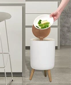 Trash Can | 7 Liter (1.8 Gallon) / 2 Liter (0.5 Gallon) | Push-to-Open Lid | Premium Plastic Wood Grain Nordic Minimalist Modern Waste Basket For Kitchen, Bathroom, Bedroom, Living Room, Office (1.8 Gallon (7L)) -Brabantia Shop 41ZEPZlbgbL