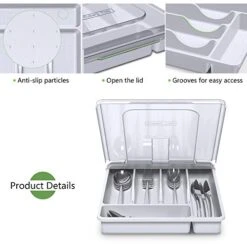 YICOCHI Utensil Holder For Countertop With Lid, Plastic Silverware Tray For Drawer, 5 Compartments Flatware Organizer, White -Brabantia Shop 41ZGUhXcdEL