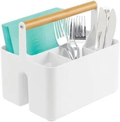 MDesign Plastic Portable Storage Organizer Kitchen Caddy Tote, Divided Bin With Wood Handle For Napkins, Silverware, Forks, Knives, Spoons - Store In Cabinets, Countertops - Charcoal Gray/Natural -Brabantia Shop 41ZKc5mgL. AC