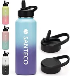 SANTECO Water Bottle 24 Oz, Vacuum Insulated Stainless Steel Bottle With Straw Handle Lid, Leakproof Bottles, Wide Mouth Easy Clean, Keep Drinks Hot & Cold For Gym, Camping, Hiking, Blue Purple -Brabantia Shop 41ZZc0dr3BL. AC