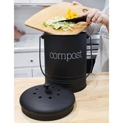 AuldHome Black Enamelware Compost Bin, Farmhouse Compost Can Set With Lid And Charcoal Filters, 1.3 Gallon -Brabantia Shop 41a0IOSbB1L
