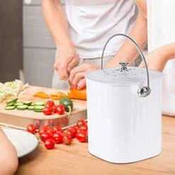 NALATI 1.3 Gal Compost Bin With Lid For Kitchen Countertop, Rust Proof Composter Indoor, Non Smell Filters (White) -Brabantia Shop 41aVZMl1beL