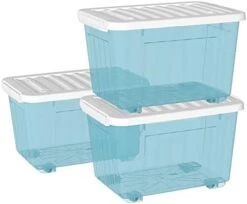 Cetomo 55L*3 Plastic Storage Box,Clear Blue, Tote Box, Organizing Container With Durable Lid And Secure Latching Buckles, Stackable And Nestable, 3Pack, With Buckle -Brabantia Shop 41aioXn2iRL. AC 1