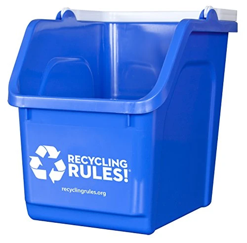 Recycling Rules 6 Gallon Stackable Recycling Bin Container In Blue, Eco-Friendly BPA-Free Handy Recycler With Handle, 4-Pack 5 Recycling Rules 6 Gallon Stackable Recycling Bin Container In Blue, Eco-Friendly BPA-Free Handy Recycler With Handle, 4-Pack - Image 5