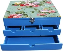 Enigmatic Woodworks Multi Drawer Wood Lotus Storage Box, Blue -Brabantia Shop 41b7SsoQQUL. AC