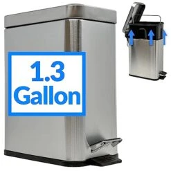 Reli. Small Trash Can With Lid, 1.3 Gallon (5 Liter) | Stainless Steel (Matte Black) | Small Bathroom Trash Can | Step Pedal Garbage Can With Removable Bucket, Kitchen | Rectangular Metal Trash Bin -Brabantia Shop 41biHG2UZiL