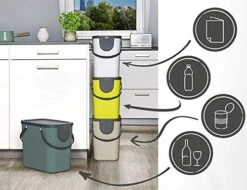 Rotho Albula Recycle Waste Bin With Lid L, Plastic (PP), Multicoloured, Blue/Anthracite, 2 X 25 Litres (2 X 40x23.5x34cm), 40 X 23.5 X 34 Cm -Brabantia Shop 41cYMVQGPbL