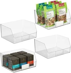 Wide Plastic Kitchen Food Storage Organizer Bin Basket With Open Front And Built-In Label Holder For Cabinets, Pantry - 12 Inch Width - 4 Pack - Clear -Brabantia Shop 41cxKfSRmmL. AC