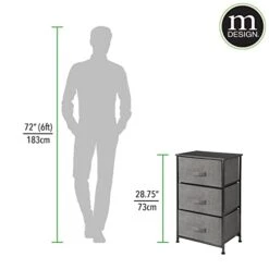 MDesign Steel Top And Frame Storage Dresser Tower Unit With 3 Removable Fabric Drawers For Bedroom, Living Room, Or Bathroom - Holds Clothes, Accessories, Lido Collection - Charcoal Gray -Brabantia Shop 41dFqcX1rsL