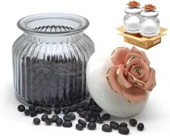 HomeyHoney 22 Oz Decorative Glass Jars With Airtight Lids, Handmade White Porcelain Peony On Lid, Decorative Glass Canisters With Airtight Lids, Glass Storage Containers With Lids For Candy Cookie -Brabantia Shop 41dM4pTlmaL. AC