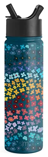 Simple Modern Water Bottle With Straw Lid Vacuum Insulated Stainless Steel Metal Thermos Bottles | Reusable Leak Proof BPA-Free Flask For Gym, Sports| Summit Collection | 22oz, Botanical Rainbow