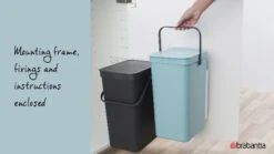 Brabantia Sort & Go Kitchen Recycling Can (3.2 Gal / Gray) Stackable Waste Organiser With Handle & Removable Lid, Wall/Cupboard Mounting -Brabantia Shop 41dlVROGBfL