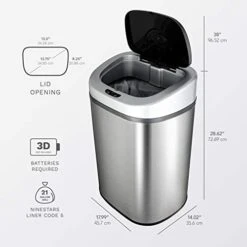 NINESTARS Automatic Touchless Infrared Motion Sensor Trash Can With Stainless Steel Base & Oval, Silver/Black Lid, 21 Gal -Brabantia Shop 41ee9sM7CbL