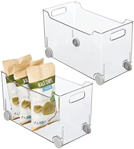 Plastic Storage Container Bin Box With Rolling Wheels And Handle For Kitchen Organization - Pantry, Cupboard, Cabinet Shelves, Or Under Sink - Lumiere Collection - Clear/Gray 5 Plastic Storage Container Bin Box With Rolling Wheels And Handle For Kitchen Organization - Pantry, Cupboard, Cabinet Shelves, Or Under Sink - Lumiere Collection - Clear/Gray - Image 5