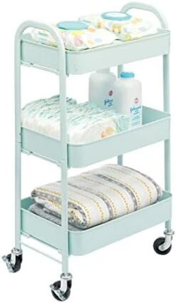 MDesign Metal 3-Tier Rolling Utility Storage Carts - Organizer Trolley For Bathroom, Kitchen, Laundry, Office, And Kids Rooms - Heavy Duty Caddy With 4 Caster Wheels - Light Pink -Brabantia Shop 41eo8gq9QwL. AC