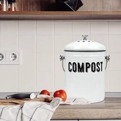 Granrosi Compost Bin Kitchen, Kitchen Compost Bin Countertop, Indoor Compost Bin, Countertop Compost Bin With Lid, 100% Rust Proof Compost Bucket W/ Non-Smell Charcoal Filters, 1.3 Gallon - White -Brabantia Shop 41fnK4vzd6L