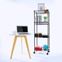 REGILLER 4-Tier Metal Wire Storage Shelving Rack With Baskets, Adjustable Corner Shelf Organizer For Laundry Bathroom Kitchen Pantry Closet Garage Tool Storage(Black) -Brabantia Shop 41fwnXN3aYL