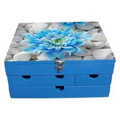Enigmatic Woodworks Multi Drawer Wood Lotus Storage Box, Blue