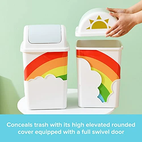 Rainbow Trash Can (1-Pack) - Cute Waste Basket For Kids Room - 9.6”x9.6”x15.7” Indoor Swing Top Trash Can With Lid - Garbage Can For School & Daycare - Swivel Touchless Garbage Cans - For Baby Nursery And Rainbow Themed Room Rainbow Baby Shower 3 Rainbow Trash Can (1-Pack) - Cute Waste Basket For Kids Room - 9.6”x9.6”x15.7” Indoor Swing Top Trash Can With Lid - Garbage Can For School & Daycare - Swivel Touchless Garbage Cans - For Baby Nursery And Rainbow Themed Room Rainbow Baby Shower - Image 3