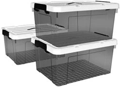 Cetomo 15L*4 Plastic Storage Box, Tote Box,Organizing Container With Durable Lid And Secure Latching Buckles, Stackable And Nestable, 4Pack, Transparent Black With Black Buckle -Brabantia Shop 41gHv3Nap L. AC 1