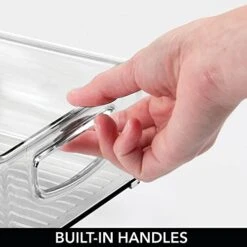 MDesign Plastic Stackable Kitchen Pantry Cabinet, Refrigerator Or Freezer Food Storage Bin With Handles - Organizer For Fruit, Yogurt, Snacks, Pasta - BPA Free, 16" Long, 2 Pack - Smoke Gray -Brabantia Shop 41gcPxkqEbL