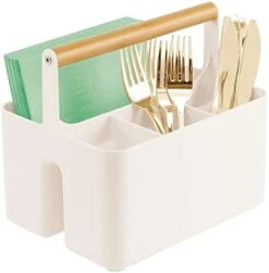 MDesign Plastic Portable Storage Organizer Kitchen Caddy Tote, Divided Bin With Wood Handle For Napkins, Silverware, Forks, Knives, Spoons - Store In Cabinets, Countertops - Charcoal Gray/Natural -Brabantia Shop 41hRpxDraML. AC