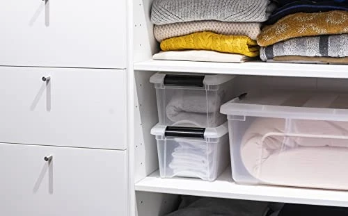 IRIS OHYAMA, Plastic Storage Boxes With Lid And Closing Clips, 5L, Set Of 3, Integrated Handles, Stackable, BPA Free, Bedroom, Office, Living Room, DDNTB-5, Clear 2 IRIS OHYAMA, Plastic Storage Boxes With Lid And Closing Clips, 5L, Set Of 3, Integrated Handles, Stackable, BPA Free, Bedroom, Office, Living Room, DDNTB-5, Clear - Image 2