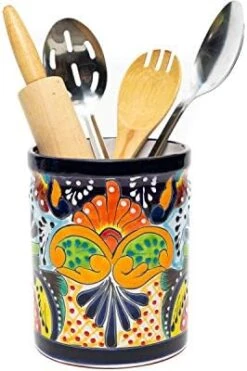 Enchanted Talavera Mexican Talavera Ceramic Large Utensil Holder Spatula Crock Kitchen Counter Organizer Mexican Pottery Utensils Tools Caddy Spoon Rest White Ceramic (Multi Color Large (7.5"H X 6"W) -Brabantia Shop 41hZi73q0mL. AC