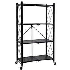 4-Shelf General Purpose Collapsible/Foldable Shelving Unit, Sturdy Storage Rack With Caster Wheels. 4-Tier Organizer, Laundry/kitchen Storage Shelves, Heavy Duty Metal Frame, No Assemble Needed, Black -Brabantia Shop 41hv8HWx8nL