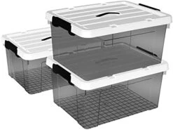 Cetomo 15L*4 Plastic Storage Box, Tote Box,Organizing Container With Durable Lid And Secure Latching Buckles, Stackable And Nestable, 4Pack, Transparent Black With Black Buckle -Brabantia Shop 41iDk55QBSL. AC