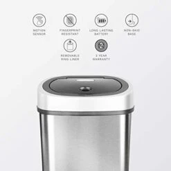 NINESTARS DZT-12-9 Automatic Touchless Infrared Motion Sensor Trash Can, 3 Gal. 12 L., Stainless Steel (Oval, Silver/Black Lid) -Brabantia Shop 41il4Qa1eYL