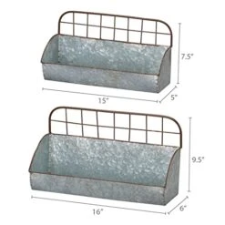 Barnyard Designs Galvanized Metal Rustic Farmhouse Wall Hanging Storage Caddy Holder Organizers, Tin Wall Shelves, Large: 16.5” X 6” X 9.5”, Small: 15.25” X 5” X 8”, Set Of 2 -Brabantia Shop 41ivsqI4LuL