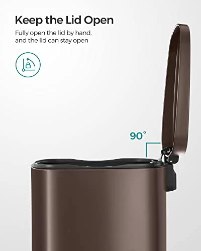 SONGMICS 13 Gallon Trash Can, Stainless Steel Kitchen Garbage Can, Recycling Or Waste Bin, Soft Close, Step-On Pedal, Removable Inner Bucket, Brown ULTB50BR 4 SONGMICS 13 Gallon Trash Can, Stainless Steel Kitchen Garbage Can, Recycling Or Waste Bin, Soft Close, Step-On Pedal, Removable Inner Bucket, Brown ULTB50BR - Image 4
