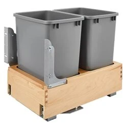 Rev-A-Shelf 4WCBM-2430DM-2 Double 30-Quart Maple Bottom Mount Kitchen Pullout Trash Can Waste Container With Soft Open & Close Slide System, Silver -Brabantia Shop 41jPykn2fjL
