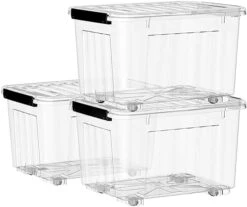 Cetomo 35L*3 Storage Box Storage Bin With Wheels Storage Container With Click Closure And Lid Stackable Transparent Organizer -Brabantia Shop 41k10RwQCDL. AC