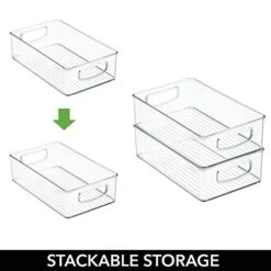 MDesign Plastic Kitchen Pantry Cabinet, Refrigerator Or Freezer Food Storage Bins With Handles - Organizer For Fruit, Yogurt, Snacks, Pasta - Food Safe, BPA Free, 10” Long - 4 Pack, Clear -Brabantia Shop 41kGLPQqrXL