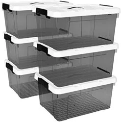 Cetomo 15L*4 Plastic Storage Box, Tote Box,Organizing Container With Durable Lid And Secure Latching Buckles, Stackable And Nestable, 4Pack, Transparent Black With Black Buckle -Brabantia Shop 41kJes3gL. AC 1