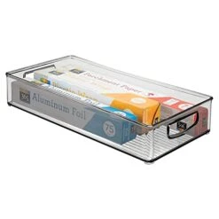 MDesign Plastic Stackable Kitchen Pantry Cabinet, Refrigerator Or Freezer Food Storage Bin With Handles - Organizer For Fruit, Yogurt, Snacks, Pasta - BPA Free, 16" Long, 2 Pack - Smoke Gray -Brabantia Shop 41kUBwQKCaL