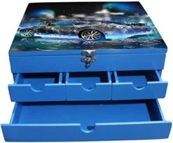 Enigmatic Woodworks Multi Drawer Wood Lotus Storage Box, Blue -Brabantia Shop 41kpl OP6mL. AC