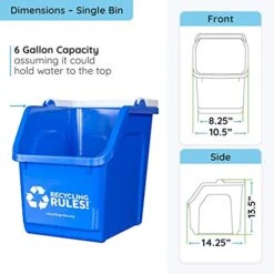Recycling Rules! 6 Gallon Stackable Recycling Bin Container In Blue, Eco-Friendly BPA-Free Handy Recycler With Handle, 2-Pack -Brabantia Shop 41kvOdTFtpL