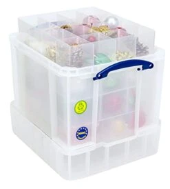 Really Useful Box 35 Litre Plastic Storage Box With XXL Lid And 4 Trays Clear