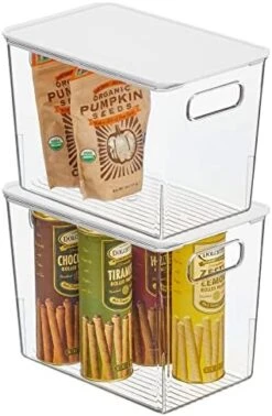 Plastic Deep Storage Bin Box Container With Lid And Built-In Handles - Organization For Fruit, Snacks, Or Food In Kitchen Pantry, Cabinet, Or Cupboard, Ligne Collection, 2 Pack, Clear/White -Brabantia Shop 41mM72rGHQL. AC