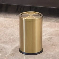 LEASYLIFE Stainless Steel Trash Can,Bathroom Trash Can With Lid，Small Trash Can With Flipping Lid, 2.4gallon,Garbage Cans For Kitchen，Living Room. Metallic Gold (Singer) -Brabantia Shop 41mw2d2pH8L