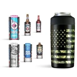 Frost Buddy Universal Can Cooler - Fits All - Stainless Steel Can Cooler For 12 Oz & 16 Oz Regular Or Slim Cans & Bottles - Stainless Steel (Camo Flag)