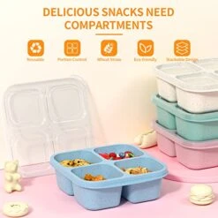RGNEIN Bento Snack Boxes (4 Pack)- Reusable 4-Compartment Meal Prep Containers For Kids And Adults, Perfect Food Storage Containers For School, Compact And Stackable (Wheat(Green/Blue/Pink/Beige)) -Brabantia Shop 41no8WjuxXL